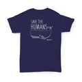 Hemp T Shirt Save The Humans Blue