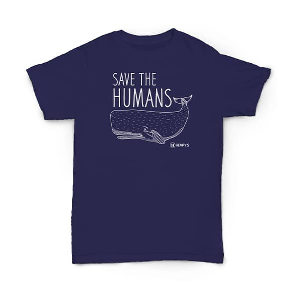 Hemp T Shirt Save The Humans Blue