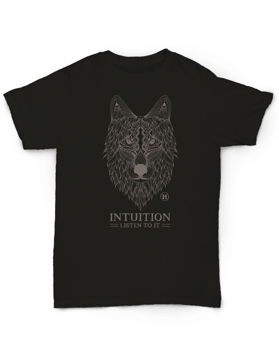 Hemp T Shirt Totem Series Wolf Black