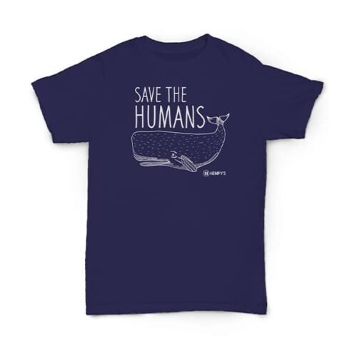 Hemp-T-Shirt-Save-The-Humans-Blue